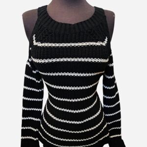 Hippie Rose Black and White Off-the-Shoulder Sweater